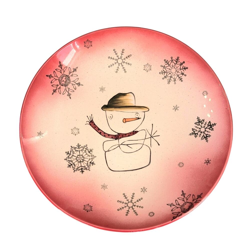 Snowman 15" Serving Bowl by Beaver Farm Pottery Red Christmas QVC
